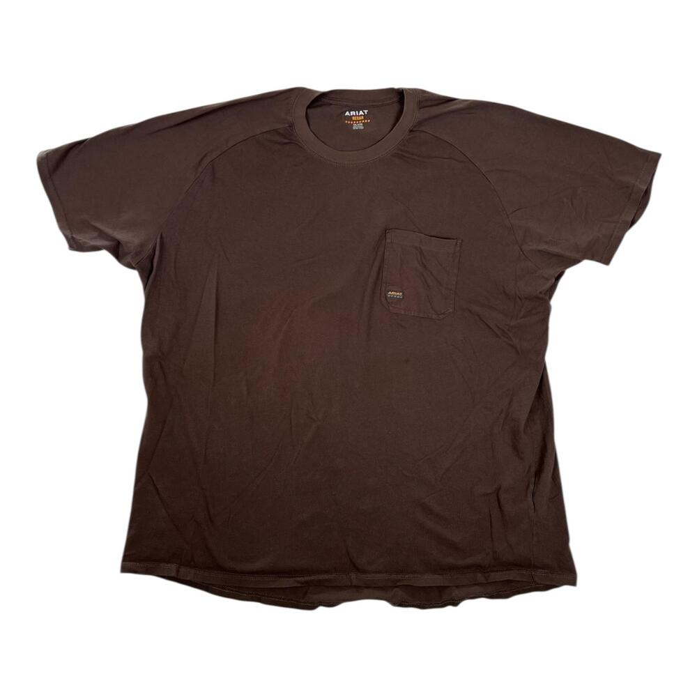 Ariat Rebar T-Shirt Mens 3XL Brown Pocket Solid Tagless Workwear Crew Neck